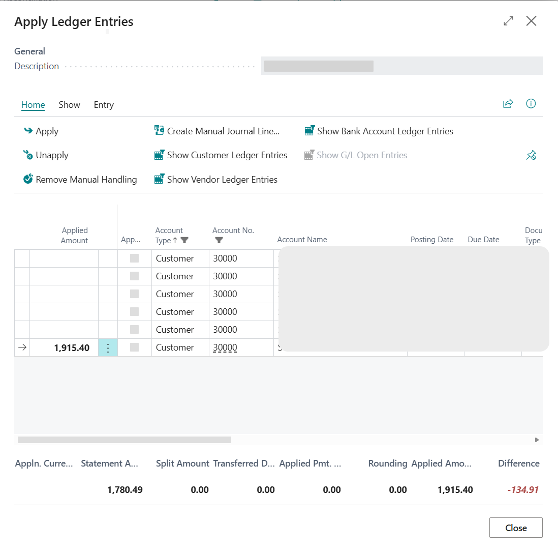Apply Ledger Entries page