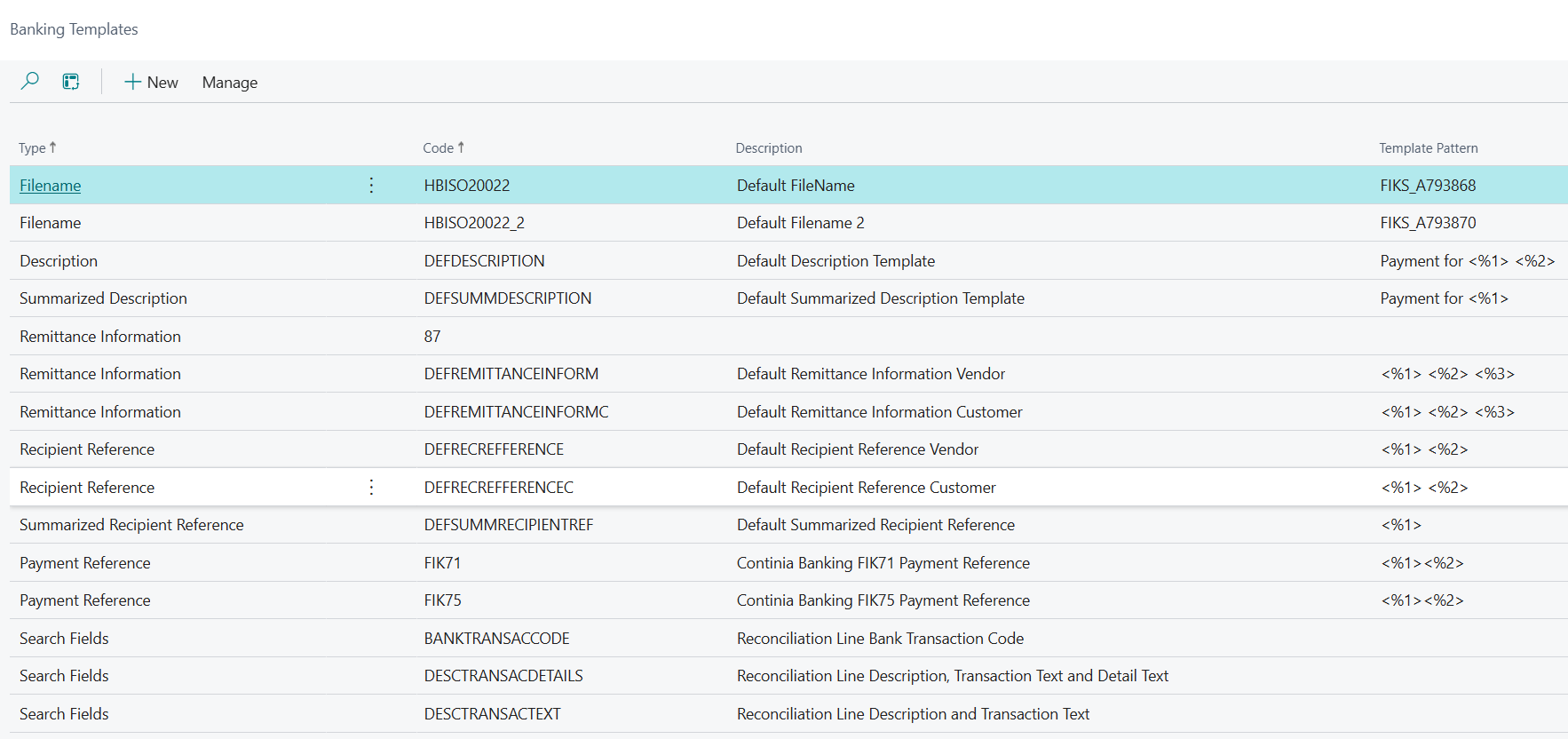 Banking templates