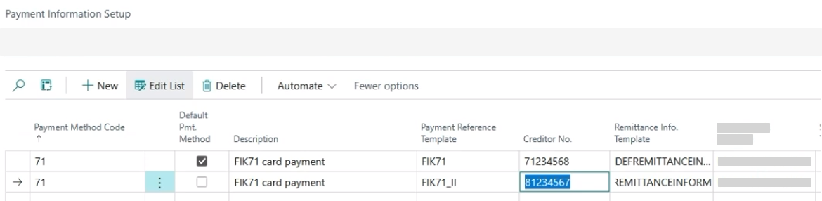 Payment Information Setup
