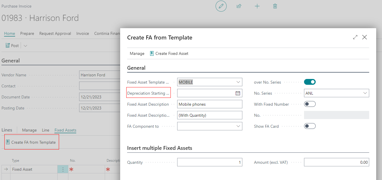 Fixed Asset Template