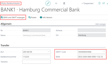 Erzeuge IBAN und BIC im Datensatz