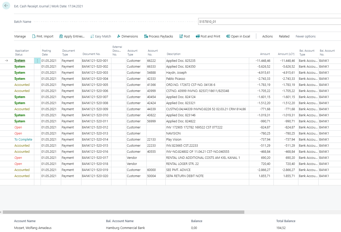 Payment Import Lines