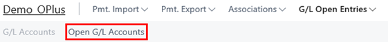 Open G/L Accounts Menu