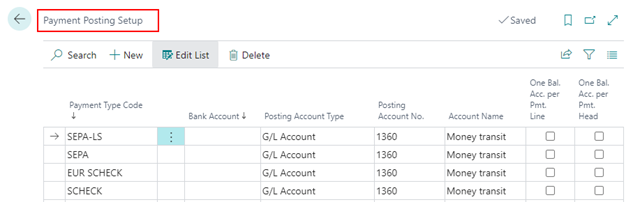 Payment Posting setup example