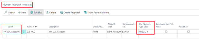 GL account payment proposal