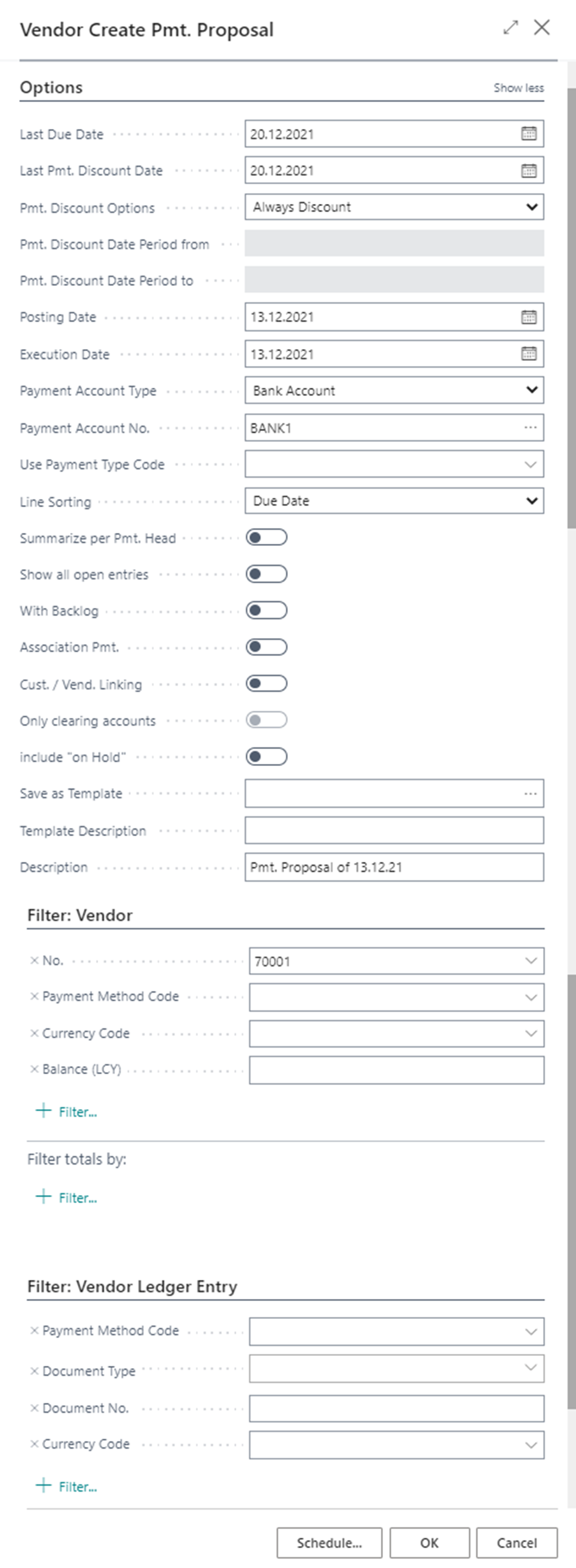 Create vendor payment proposal Role Center