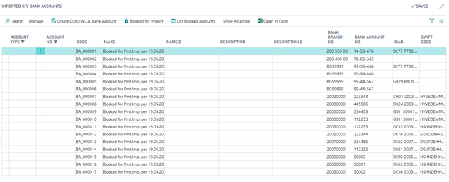 Imported CV Bank Accounts