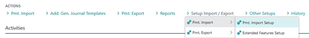 Pmt. Import Setup Menu
