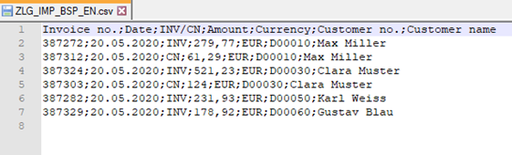 CSV Example file