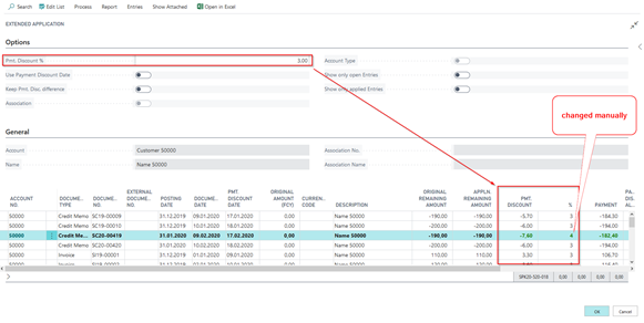 Pmt. discount manually Change