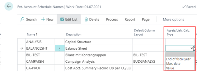 Asset/Liab. Calc. Type Setup