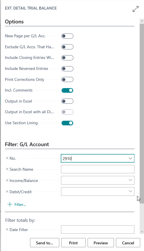 Ext. Detail Trial Balance - Request Page