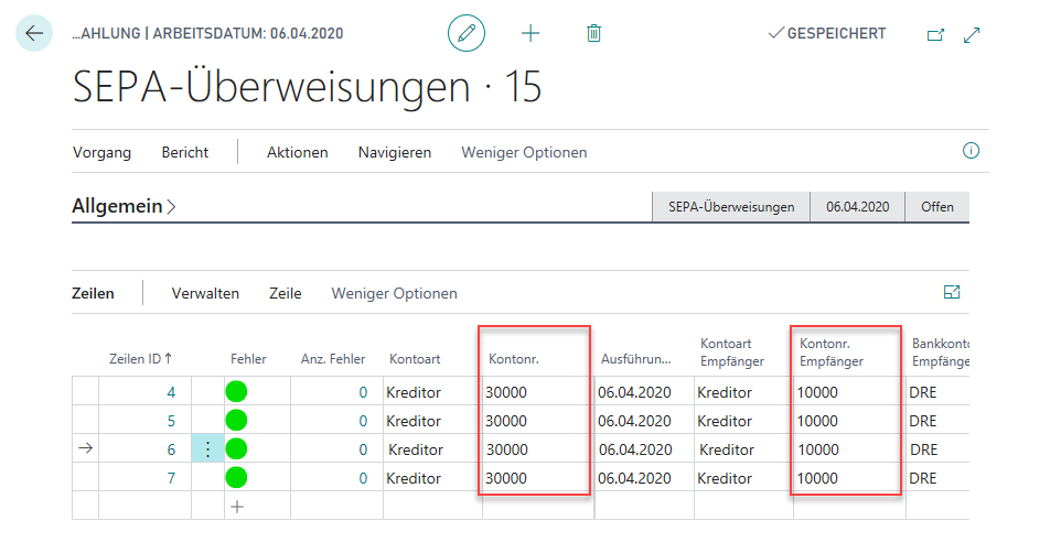 Dif. Payment Account - Lines