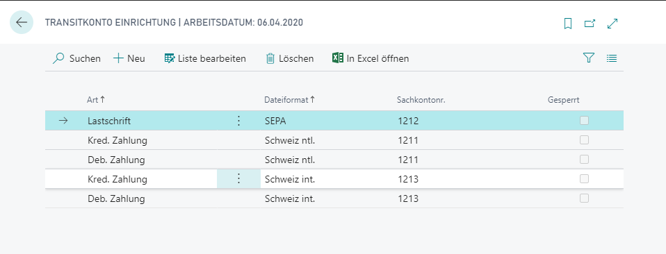 Einrichten der Transitkonten