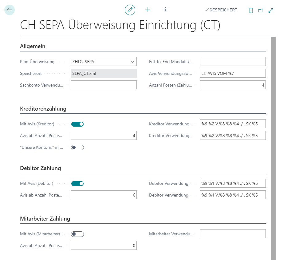 CH SEPA Überweisung Einrichtung (CT)