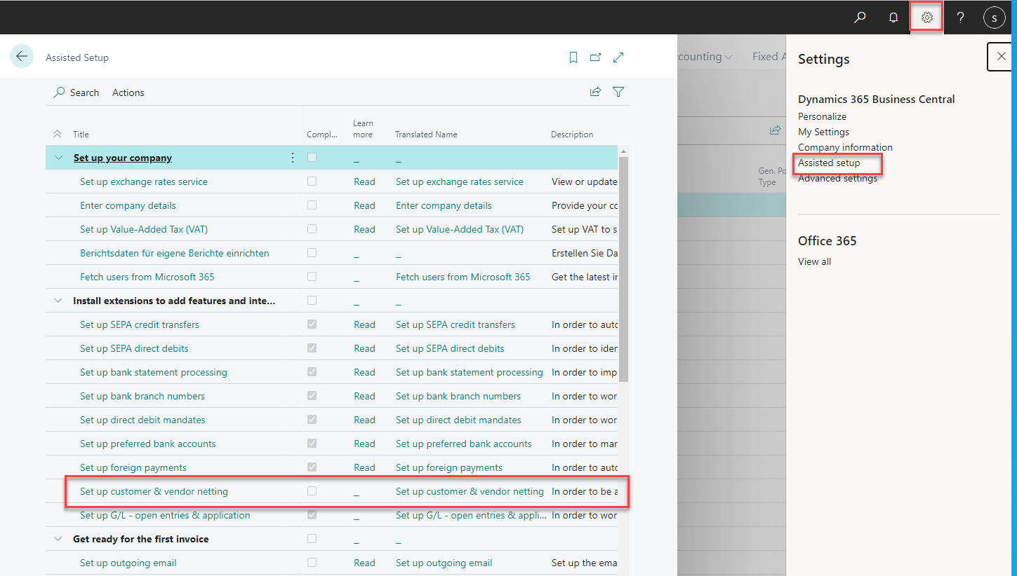 Setup wizard Customer-vendor netting