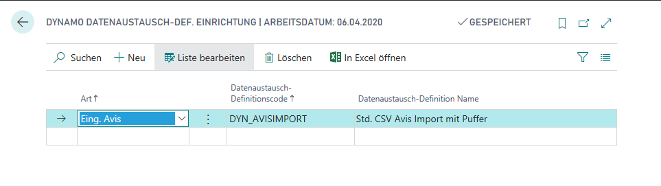 DYNAMO Data Exch. Def. Setup