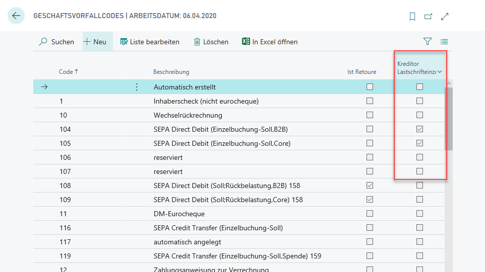 Transaction Codes Vendor debits