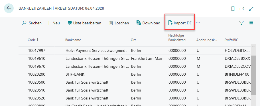 Importing German Banks Branch Numbers