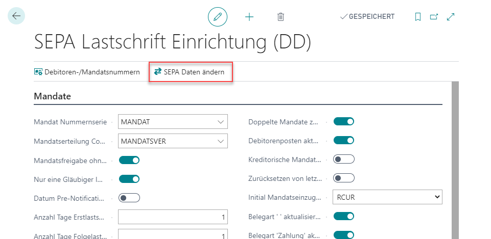 SEPA Daten ändern