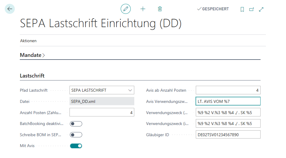 SEPA Lastschrift Einrichtung (DD)