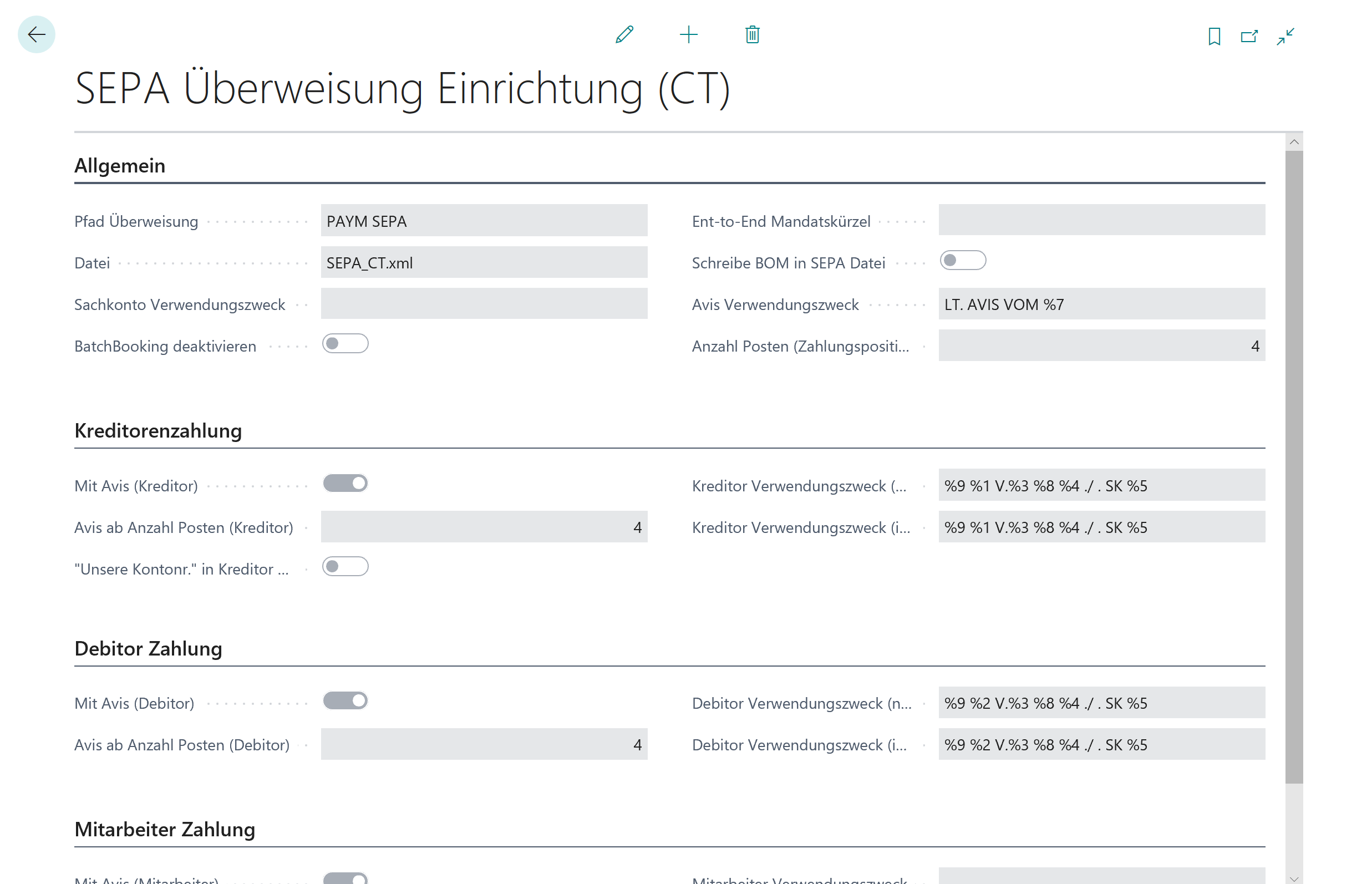 SEPA Überweisung Einrichtung (CT)