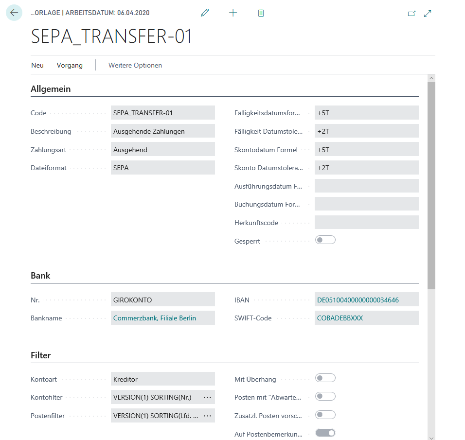 Outgoing Payments Template